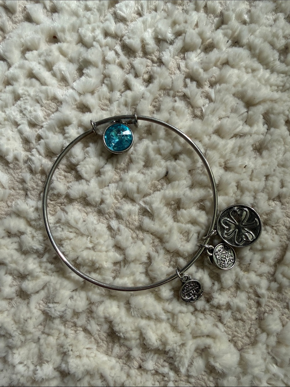 Silver Alex and Ani Charm Bangle with Teal Crystal